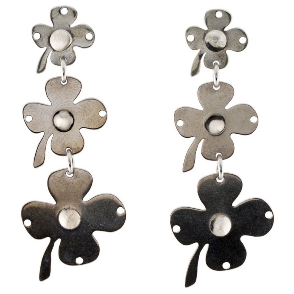 Paco Rabanne Silver “Good Luck” Cascading Clover Earrings